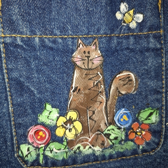 Vtg Sun Belt Denim Collared Hand Painted Women's  L Made in USA One Button - Picture 6 of 10